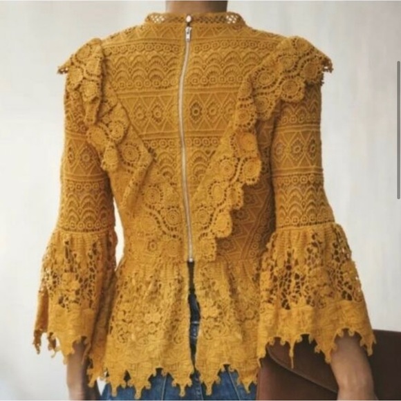 Anthropologie Champagne & Strawberry Victorian ruffle lace blouse - Picture 2 of 4